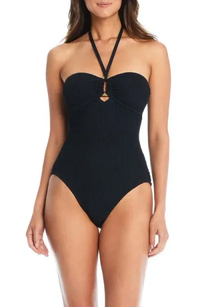 Rod Beattie Textured Bandeau One-piece Swimsuit In Black