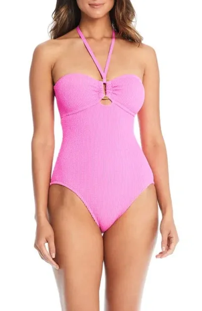 Rod Beattie Textured Bandeau One-piece Swimsuit In Castro Pink