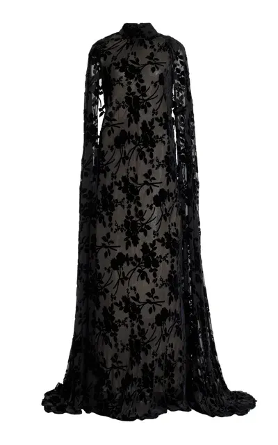 Rodarte Cape-detailed Velvet Burnout Gown In Black