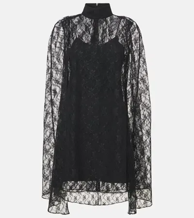 Rodarte Caped Floral Lace Minidress In Black