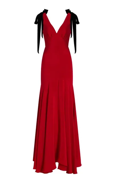 Rodarte Exclusive Bow-detailed Silk Crepe Maxi Dress In Red