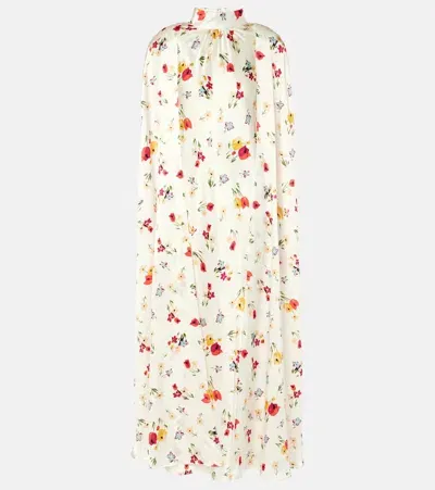 Rodarte Floral Caped Silk Maxi Dress In White Multi