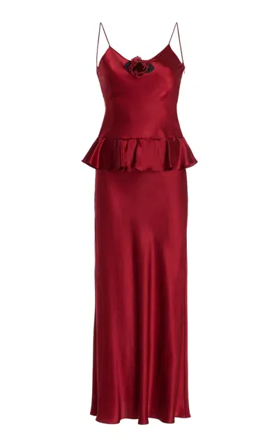 Rodarte Floral-detailed Silk-satin Slip Dress In Red