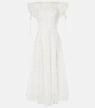 Rodarte Floral Silk Lace Midi Dress In White