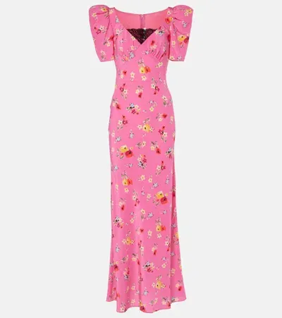 Rodarte Lace-trimmed Silk Maxi Dress In Pink