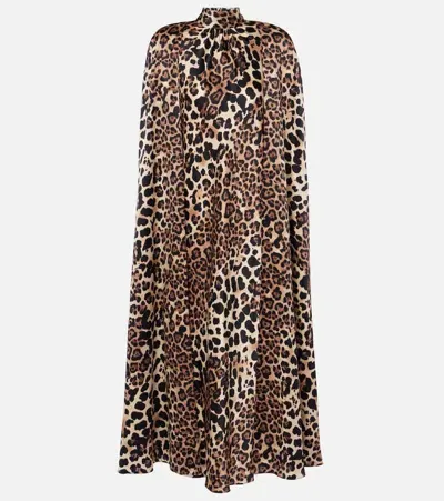 Rodarte Leopard-print Caped Silk Charmeuse Gown In Multicoloured