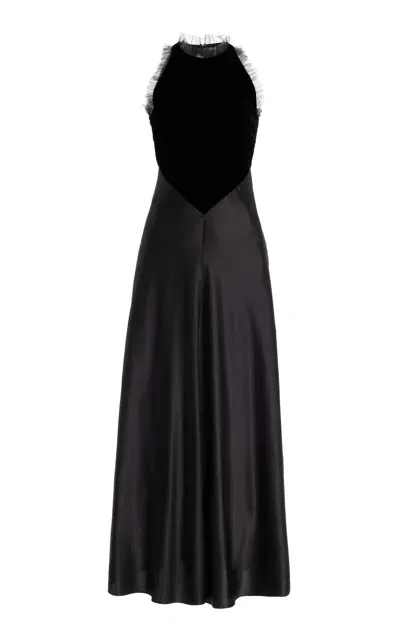 Rodarte Ruffled-tulle Velvet; Silk Satin Dress In Black