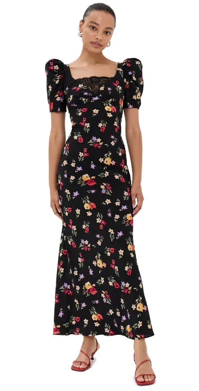 Rodarte Tulip Printed Silk Dress Black In Black Multi