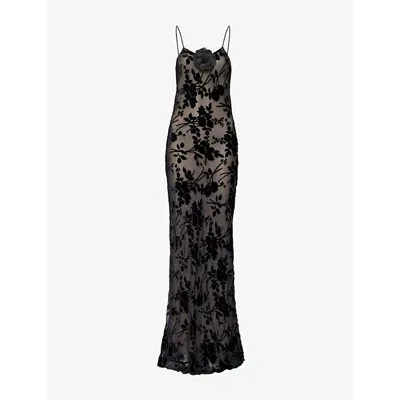 Rodarte Womens Detachable-flower Shoulder-strap Satin Maxi Dress Black