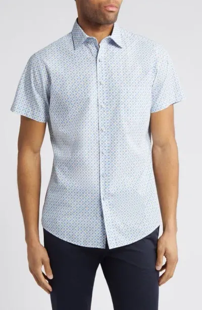 Rodd & Gunn Glenariffe Sports Fit Foulard Print Short Sleeve Cotton Button-up Shirt In Snow