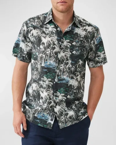 Rodd & Gunn Dakota Street Printed Short Sleeve Shirt In Twilight