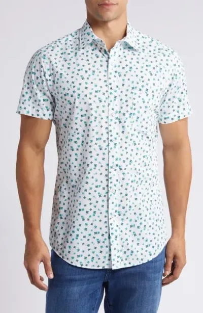 Rodd & Gunn Woodhill Forest Short Sleeve Button-up Shirt In White/cobalt