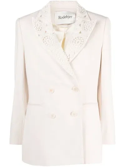 Rodebjer Double-breasted Crochet Blazer In Neutrals