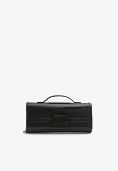 Roger Vivier Belle Vivier Calf Leather Clutch In Black