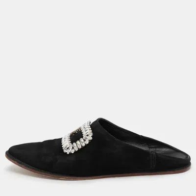 Pre-owned Roger Vivier Black Suede Embellished Mules Size 38.5