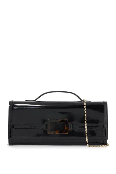 Roger Vivier Brushed Leather Belle Vivier Clutch Bag In 黑色的