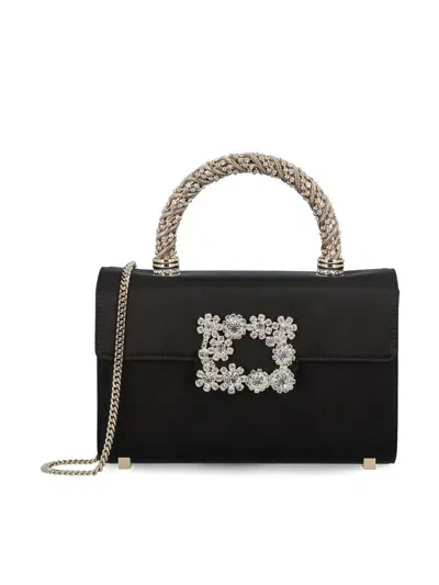 Roger Vivier Embellished Foldover Top Tote Bag In Black