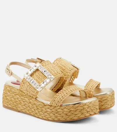 Roger Vivier Buckle-embellished Raffia Platform Sandals