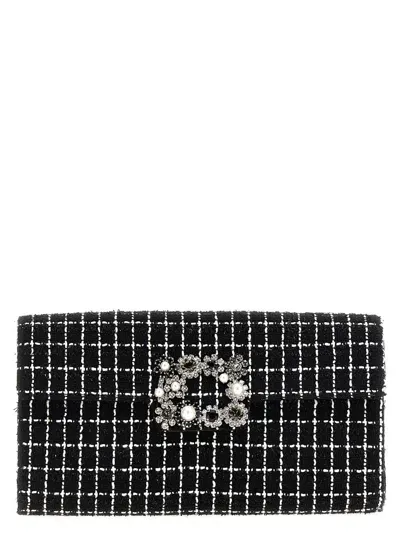 Roger Vivier Flower Strass Clutch Bag In Black