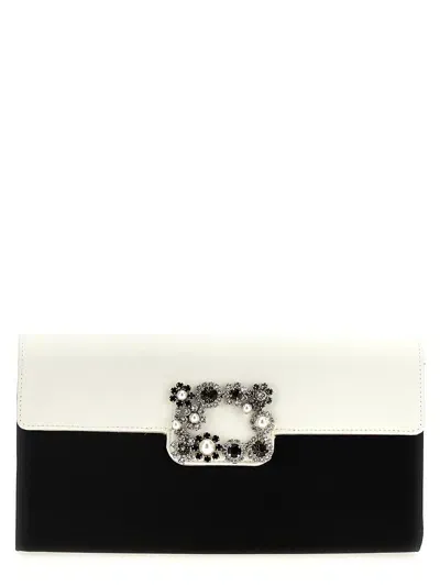 Roger Vivier Flower Strass Clutch In Beige