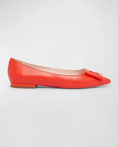 Roger Vivier Grommettine Leather Buckle Ballerina Flats In Red