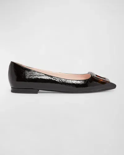 Roger Vivier Grommettine Patent Buckle Ballerina Flats In Nero