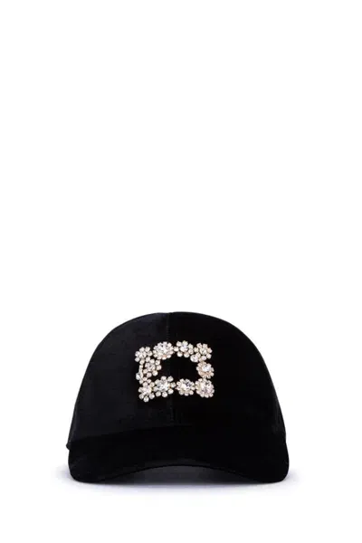 Roger Vivier Rv Flower Strass Cap In Black