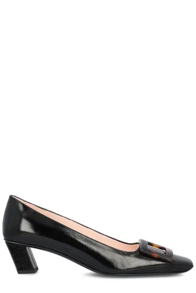 Roger Vivier Logo Engraved Square Toe Pumps In Black