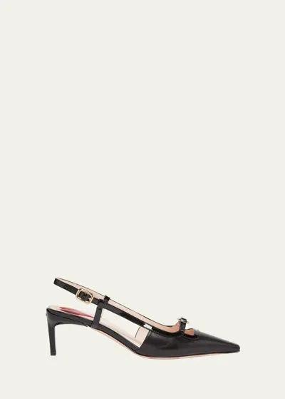 Roger Vivier Mixed Leather Mini Buckle Slingback Pumps In Black