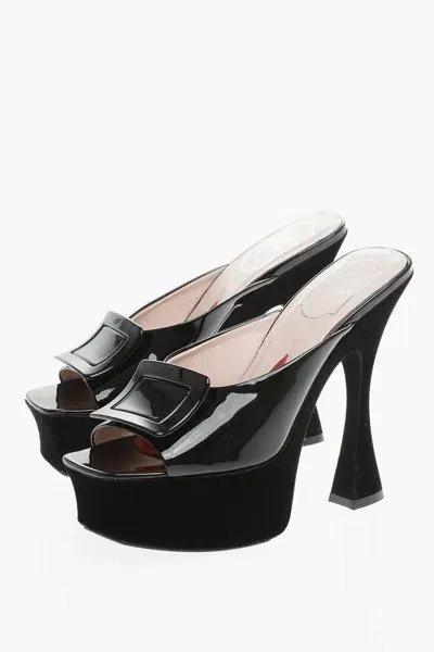 Roger Vivier Patent Leather Mules With Velvet Covering Heel 14cm In Black