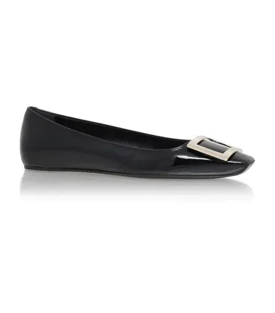 Roger Vivier Patent Quadrata Trompette Ballet Flats In Black