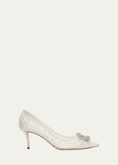 Roger Vivier Sequin Mesh Strass Buckle Pumps In White