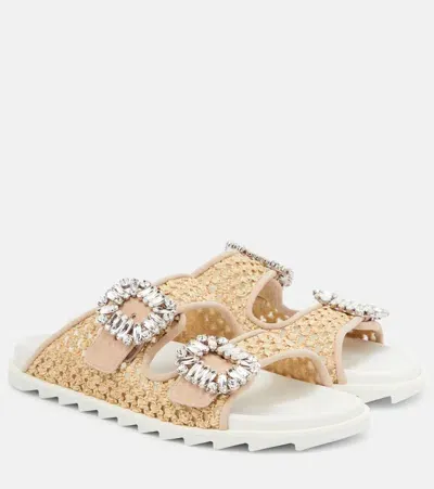 Roger Vivier Viv Strass Rafia Sandals In Cream