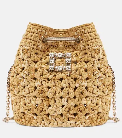 Roger Vivier Tres Vivier Raffia-effect Bucket Bag In Beige