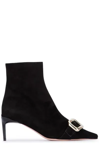 Roger Vivier 55mm Choc Suede Ankle Boots In Black