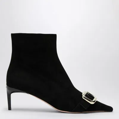 Roger Vivier Viv Canard Suede Ankle Boots In Black