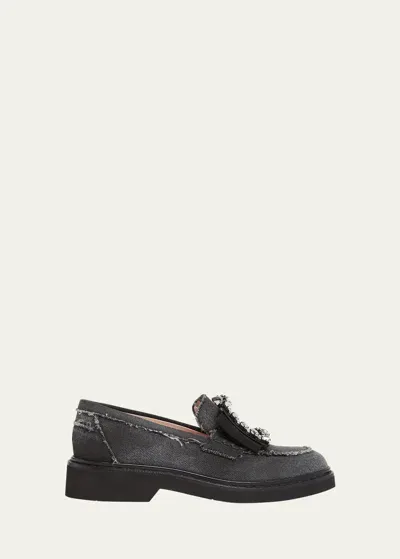 Roger Vivier Viv Rangers Crystal-embellished Denim Loafers In Black