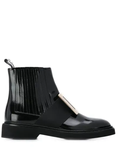 Roger Vivier Viv Rangers Leather Boots In Black