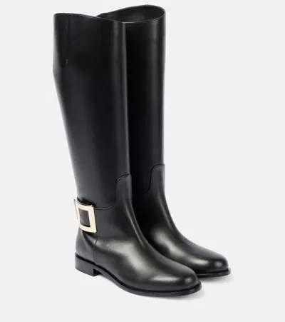 Roger Vivier Viv Riding Leather Knee-high Boots In Black