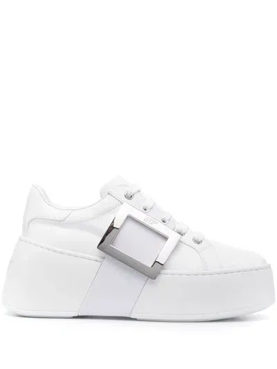 Roger Vivier Viv Skate Leather Buckle Sneakers In White