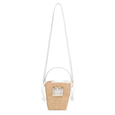 Roger Vivier Viv' Skate Embellished Mini Bucket Bag In Beige