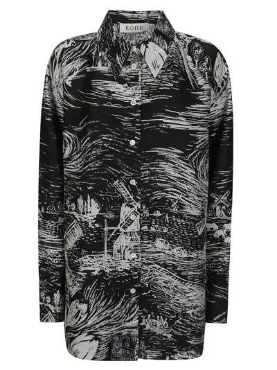 Rohe Abstract-pattern Print Silk Shirt In Black