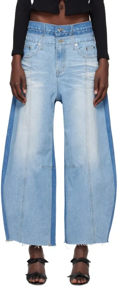 Rokh Blue Balloon Shaped Layered Denim Jeans In 597lightblue