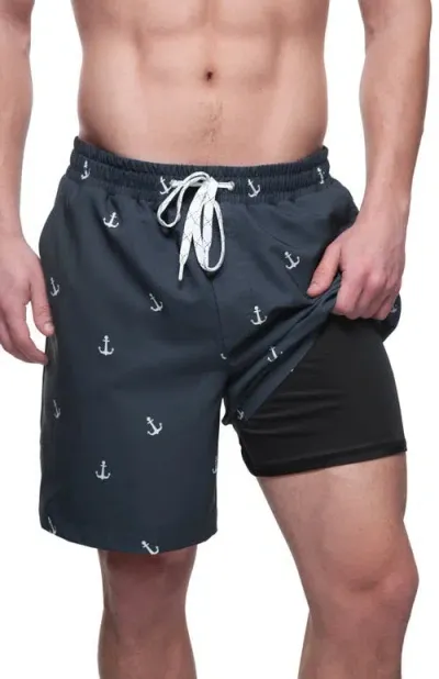 Rokka&rolla Compression Liner Stretch Swim Trunks Upf 50+ In Navy Ankor