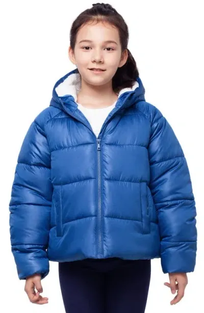 Rokka&rolla Kids' Heavyweight Puffer Jacket Fleece Lined Bubble Coat In Indigo Blue