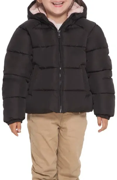 Rokka&rolla Kids' Heavyweight Puffer Jacket Fleece Lined Bubble Coat In Rich Black