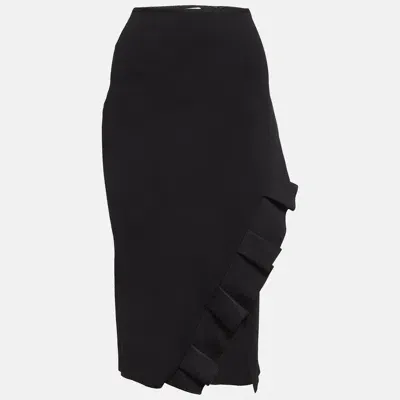 Pre-owned Roland Mouret Black Knit Ruffled Pencil Skirt S