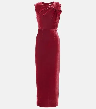 Roland Mouret Bow-detail Velvet Maxi Dress In Fitted Bodice To Hem With Bow Detail On Shoulder