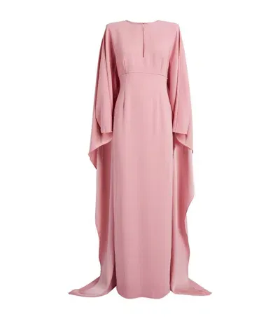 Roland Mouret Crepe Cape-detail Maxi Dress In Pink