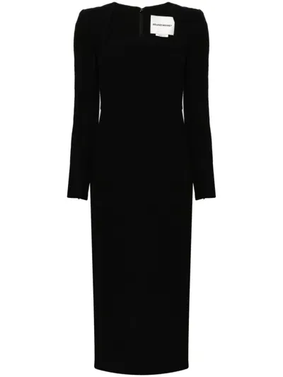 Roland Mouret Curved-neck Wool Crepe Midi Dress In Black